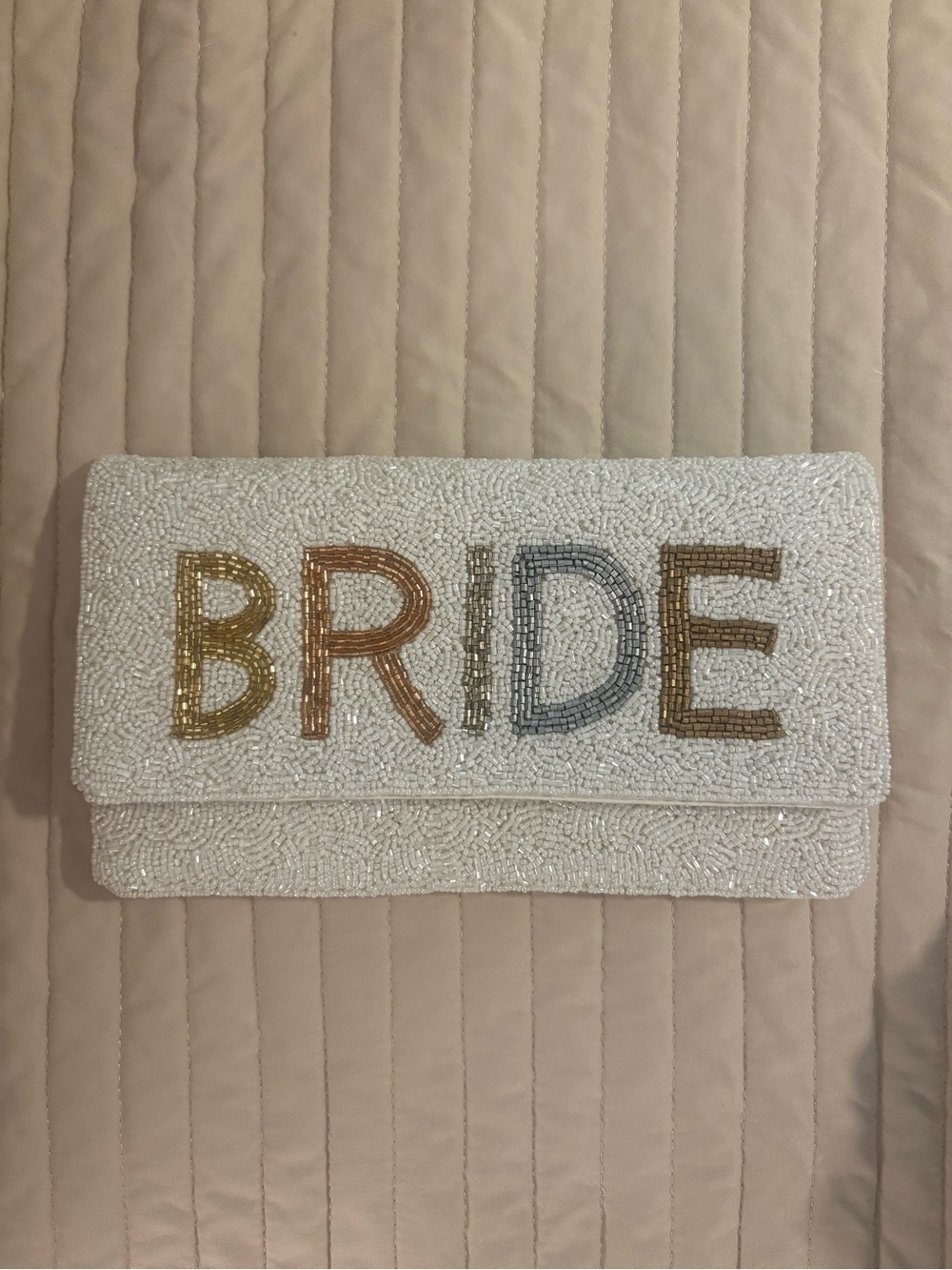 NWT White Beaded 'BRIDE' Purse